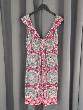 Wisp by London Times Pink Medallion Ruched Sheath Dress Size 16
